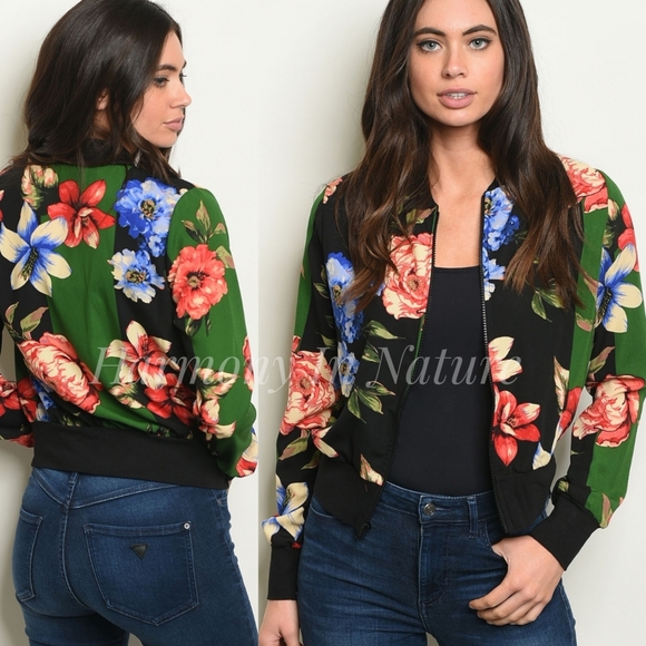 Jackets & Blazers - Lightweight Green and Black Block Floral Jacket